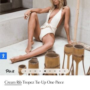 Cream Ribbed Swimsuit with Tie-Up Design